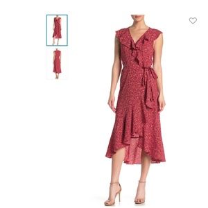 Max Studio Patterned Ruffle Wrap Midi Dress